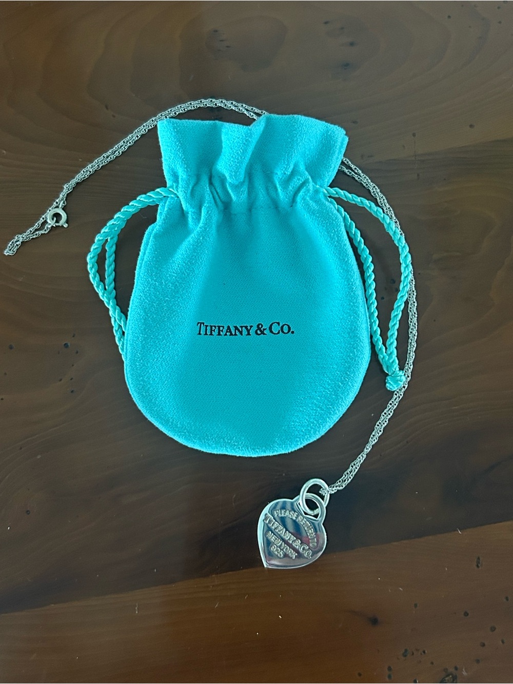 Tiffany Enamel Heart Shaped Necklace. With Pouch 18" - Picture 2 of 3